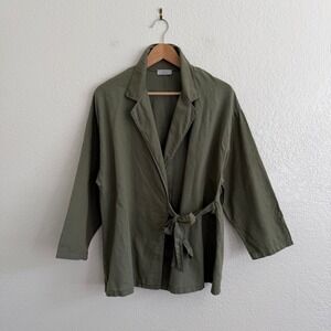 Lara G. Olive Green Linen Cotton Wrap Jacket Top Tie Side Made in Italy Womens S